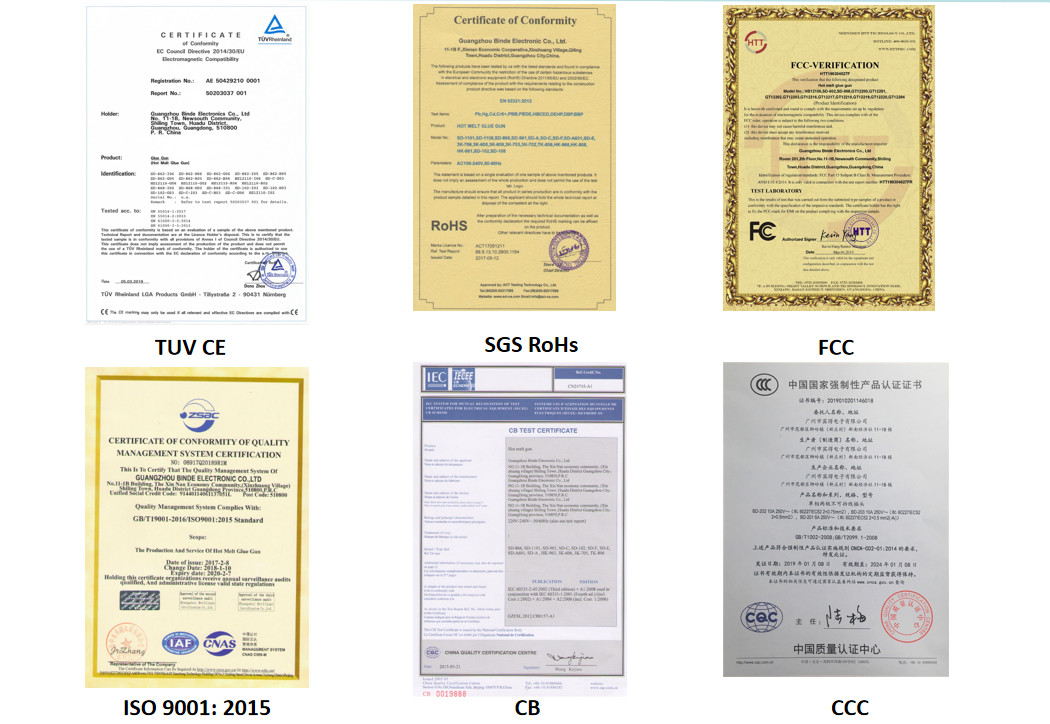certificates of hot melt glue gun